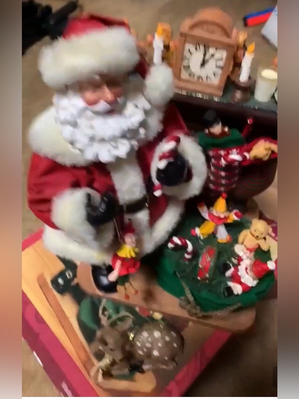 Kirkland Signature Fabric Mache Santa by the Fireplace Vintage original packing.